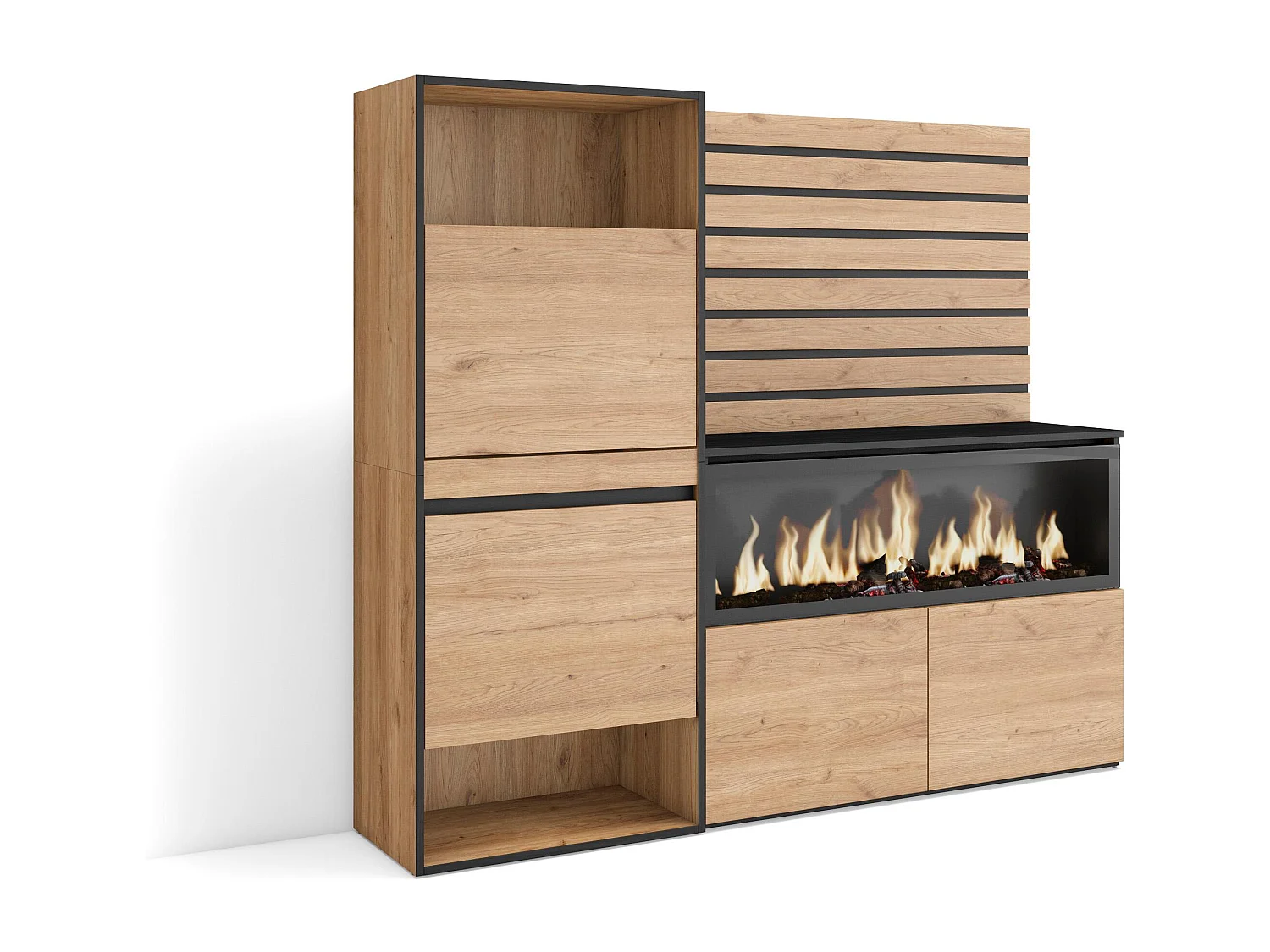 Scarpiera, 167x35x145cm, Camera da letto, stanza, Camino elettrico XXL, Pannelli Decorativi, Rovere