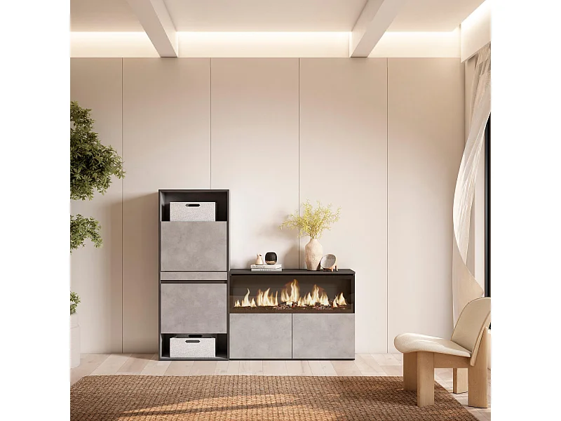 Schoenenkast, 167x35x145cm, Voor slaapkamer, kamer, Elektrische haard XXL, Cement