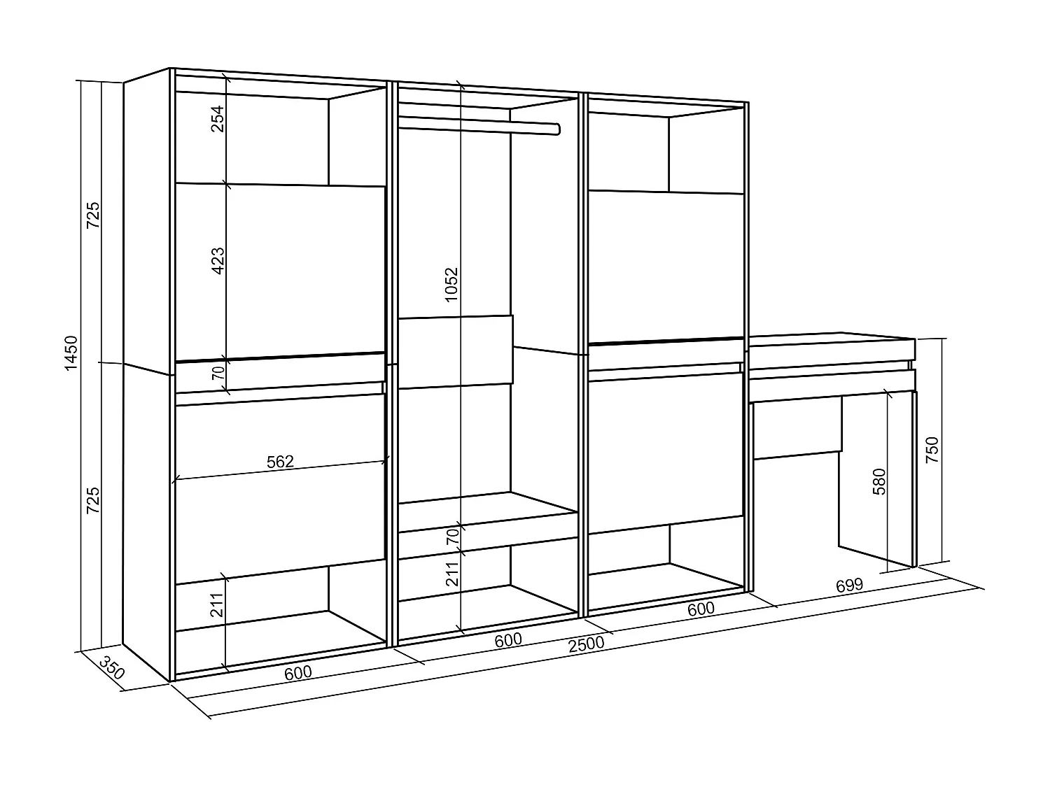 Schuhregal, Schuhschrank, 250x35x145cm, Für Schlafzimmer, Offener Kleiderschrank, Schminktisch, Zement