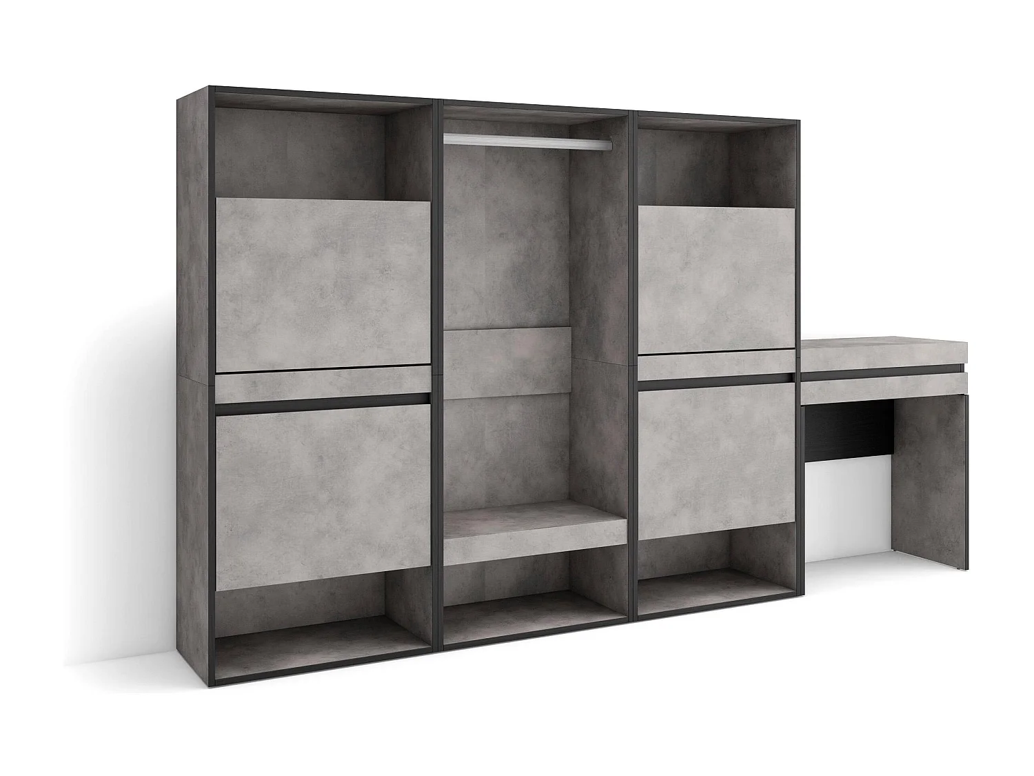 Meuble à Chaussures, 250x35x145 cm, Chambre à coucher, pièce, Vestiaire ouvert, Coiffeuse, Ciment