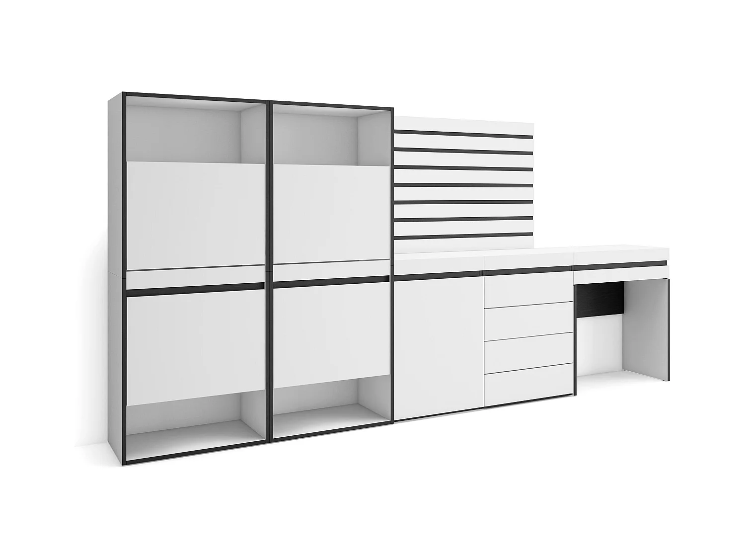 Meuble à Chaussures, 297x35x145 cm, Chambre à coucher, pièce, Commode, Buffet, Panneaux Muraux en Bois, Coiffeuse, Blanc