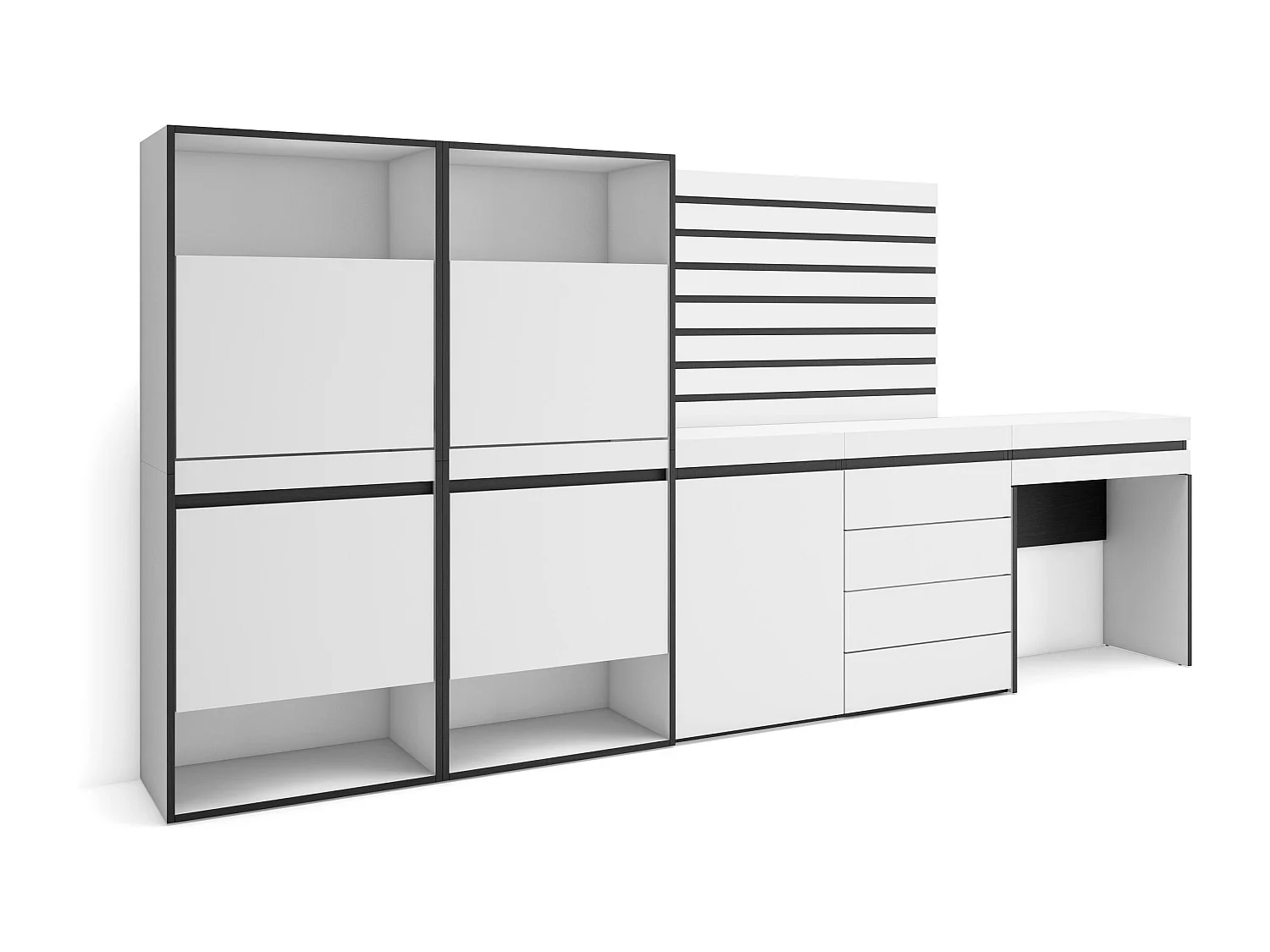 Meuble à Chaussures, 297x35x145 cm, Chambre à coucher, pièce, Commode, Buffet, Panneaux Muraux en Bois, Coiffeuse, Blanc