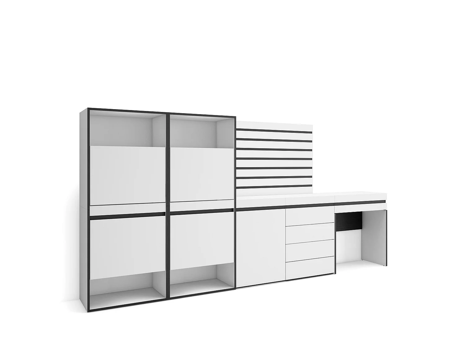 Meuble à Chaussures, 297x35x145cm, Chambre à coucher, pièce, Commode, Buffet, Panneaux Muraux en Bois, Coiffeuse, Blanc