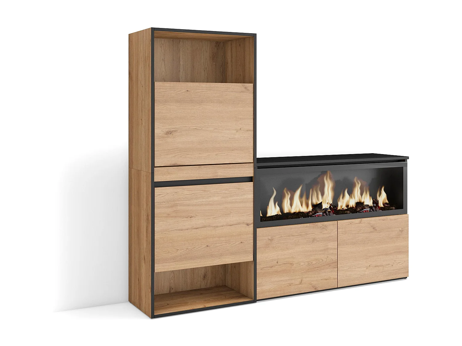 Meuble à Chaussures, 167x35x145 cm, Chambre à coucher, pièce, Cheminée électrique XXL, Chêne