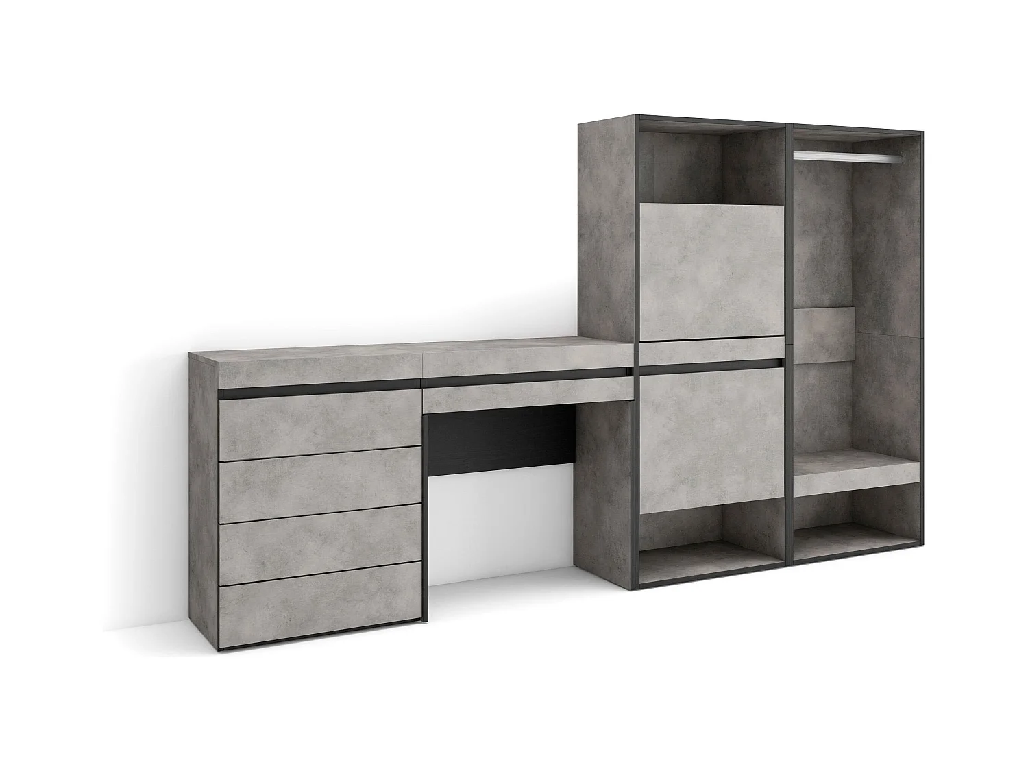 Meuble à Chaussures, 247x35x145 cm, Chambre à coucher, pièce, Vestiaire ouvert, Commode, Buffet, Coiffeuse, Ciment