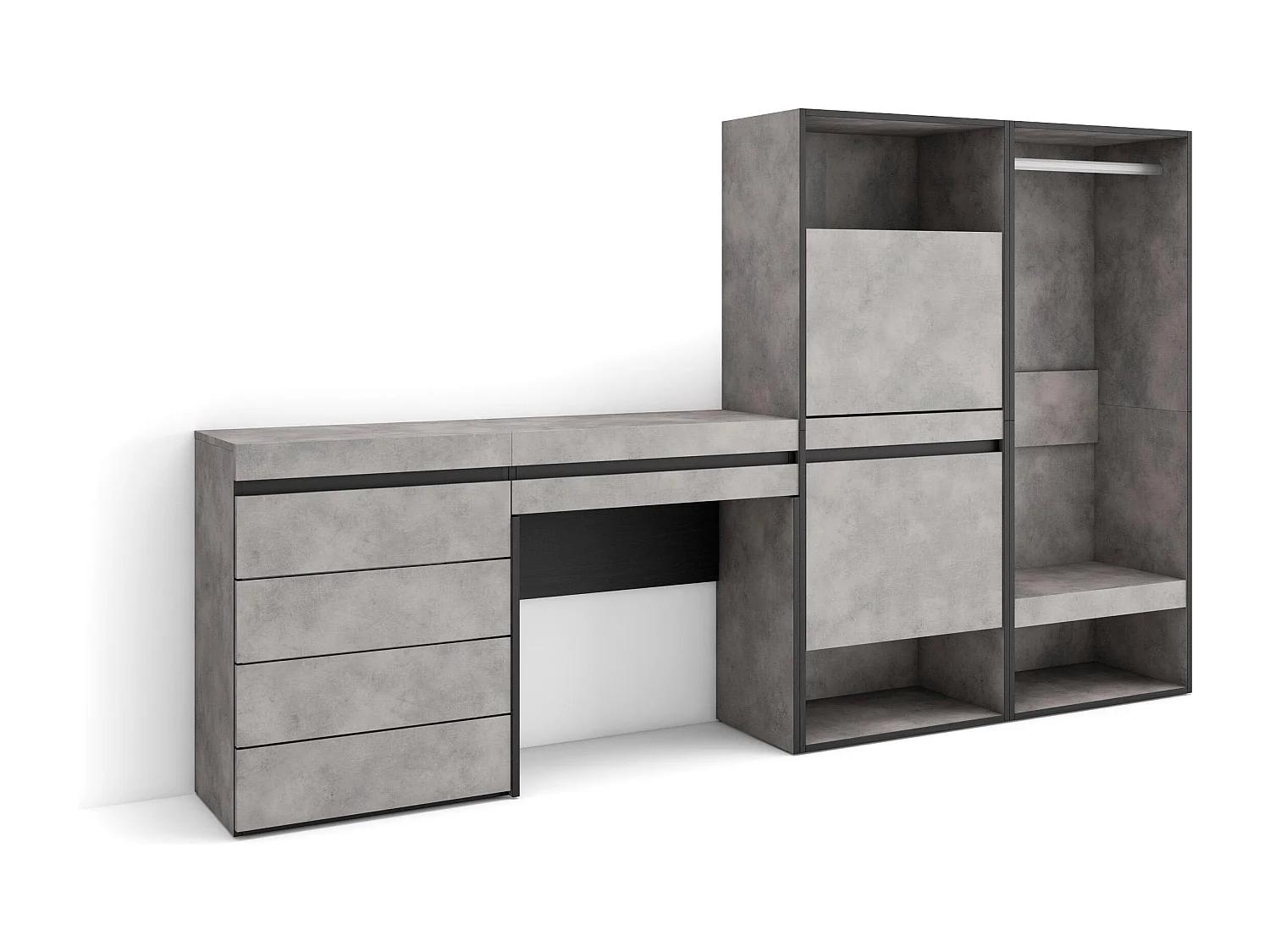 Meuble à Chaussures, 247x35x145 cm, Chambre à coucher, pièce, Vestiaire ouvert, Commode, Buffet, Coiffeuse, Ciment