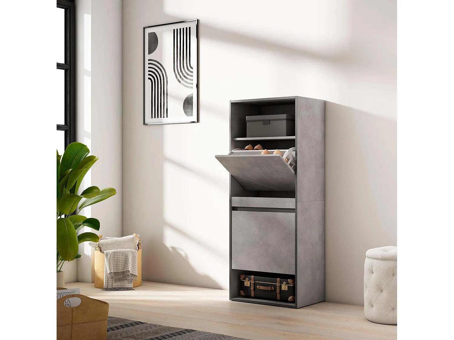 Meuble à Chaussures, 60x35x145 cm, Chambre à coucher, pièce, Armoire  chaussures, Ciment