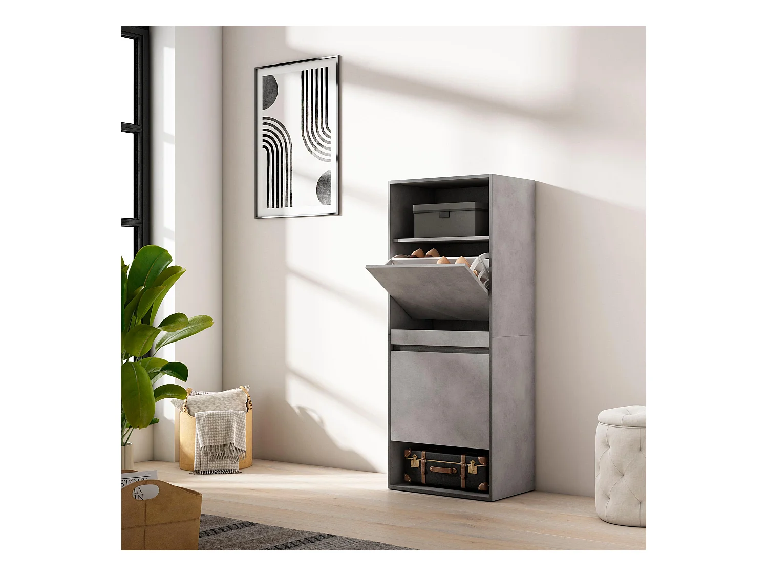 Schoenenkast, 60x35x145cm, Voor slaapkamer, kamer, Schoenenrek, Cement