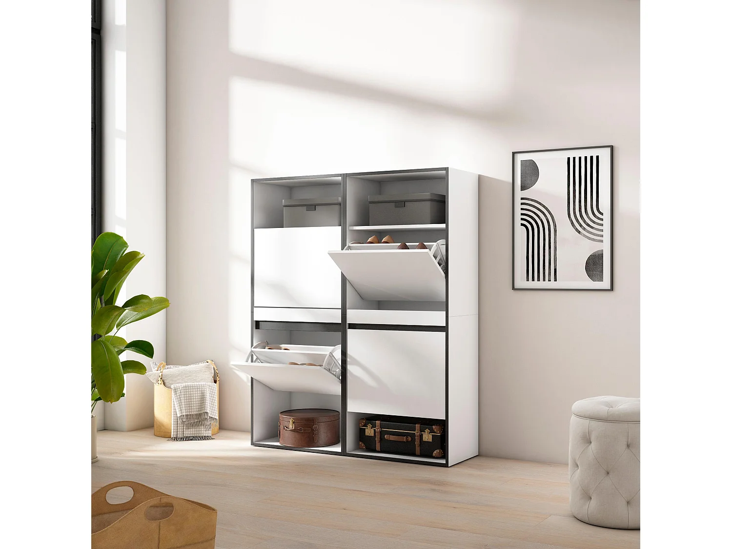 Meuble à Chaussures, 120x35x145 cm, Chambre à coucher, pièce, Armoire  chaussures, Blanc