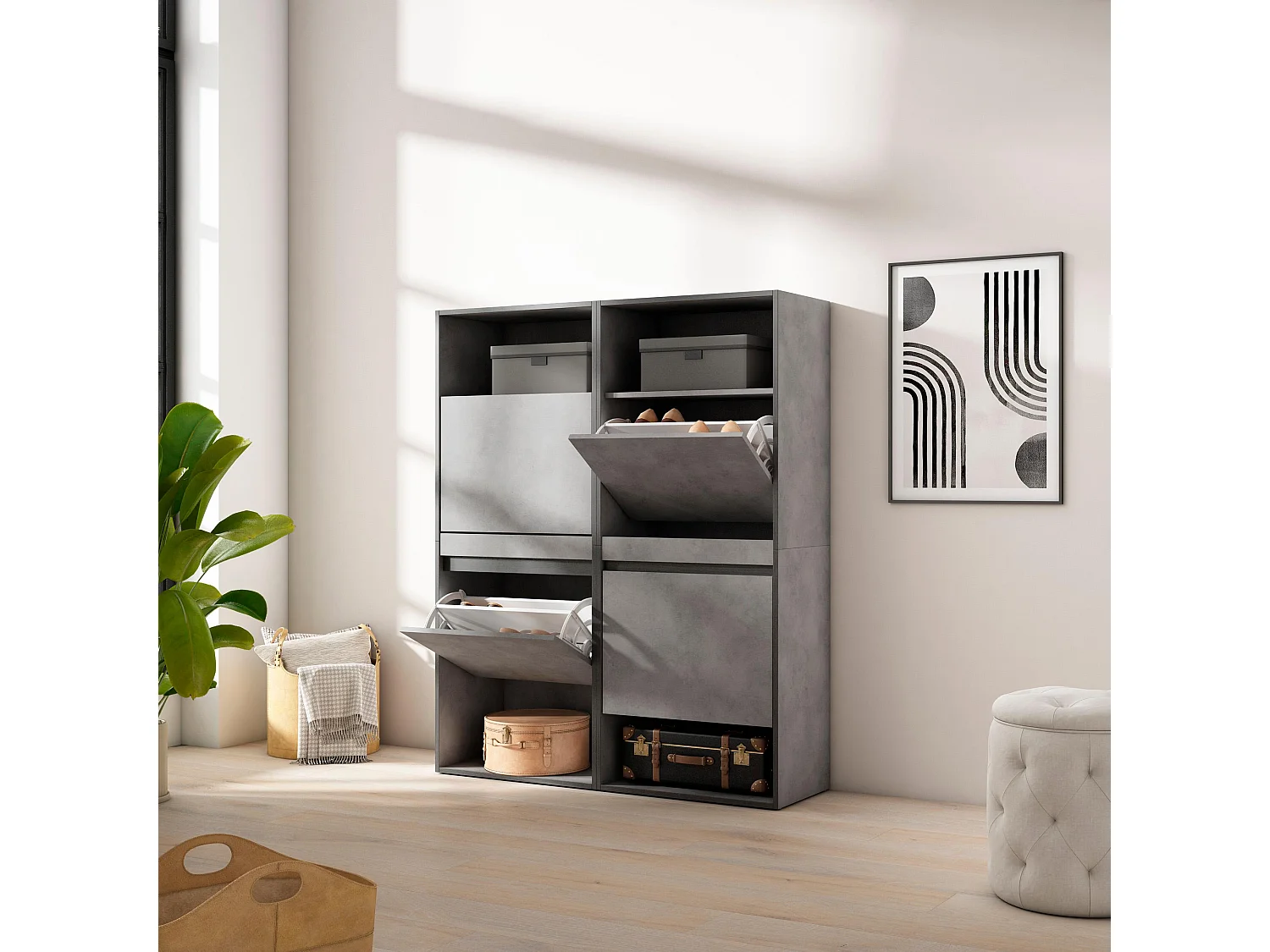 Meuble à Chaussures, 120x35x145 cm, Chambre à coucher, pièce, Armoire  chaussures, Ciment