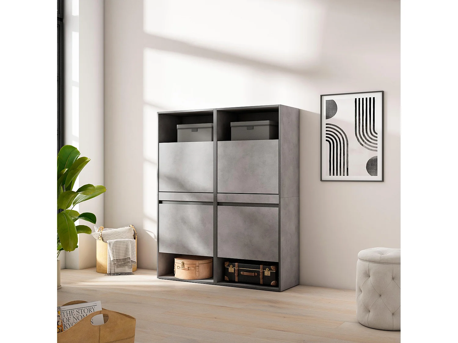 Meuble à Chaussures, 120x35x145cm, Chambre à coucher, pièce, Armoire  chaussures, Ciment