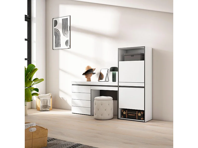 Zapatero, 187x35x145cm, Dormitorio, habitación, Cómoda, Cajonera, Tocador, Blanco