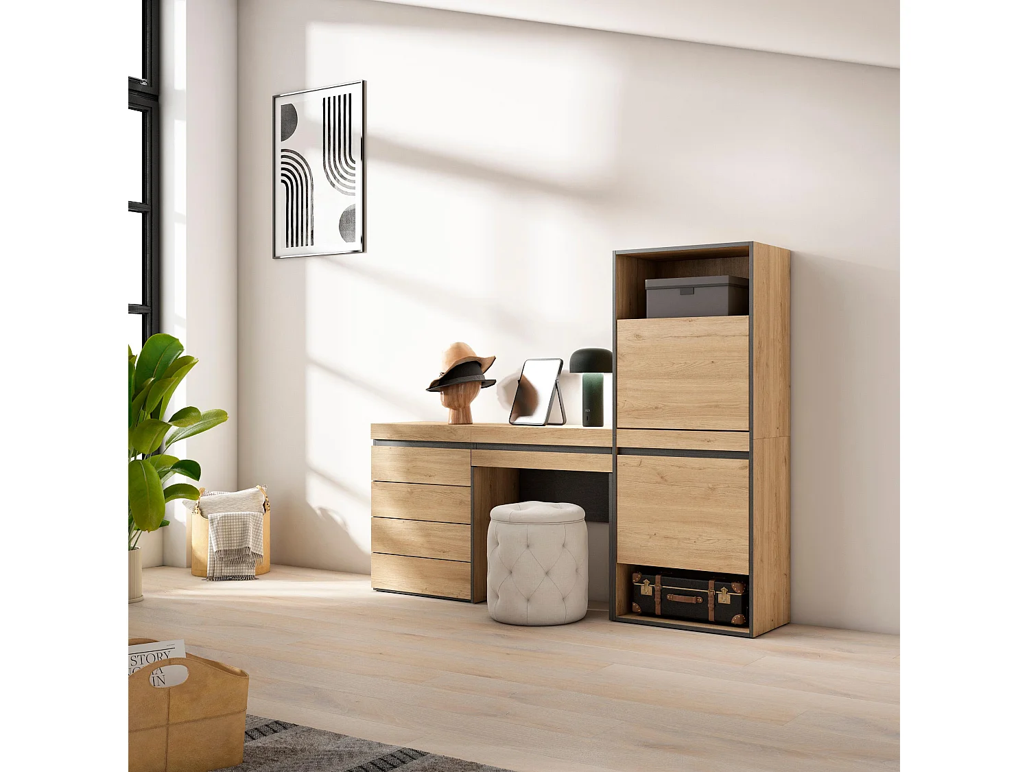 Meuble à Chaussures, 187x35x145cm, Chambre à coucher, pièce, Commode, Buffet, Coiffeuse, Chêne