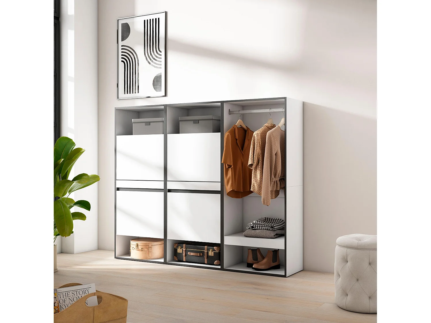 Meuble à Chaussures, 180x35x145cm, Chambre à coucher, pièce, Vestiaire ouvert, Blanc