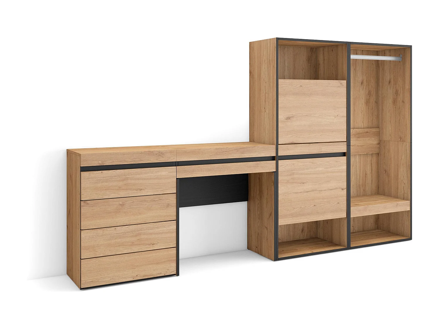 Meuble à Chaussures, 247x35x145 cm, Chambre à coucher, pièce, Vestiaire ouvert, Commode, Buffet, Coiffeuse, Chêne