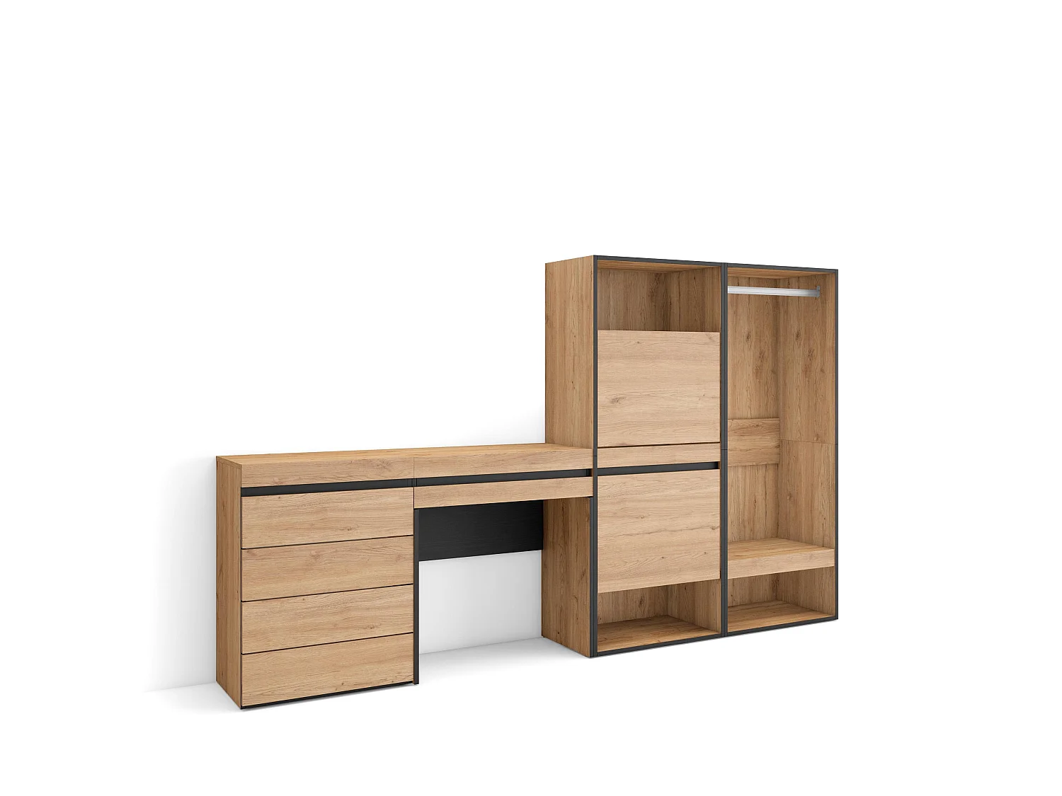 Meuble à Chaussures, 247x35x145cm, Chambre à coucher, pièce, Vestiaire ouvert, Commode, Buffet, Coiffeuse, Chêne