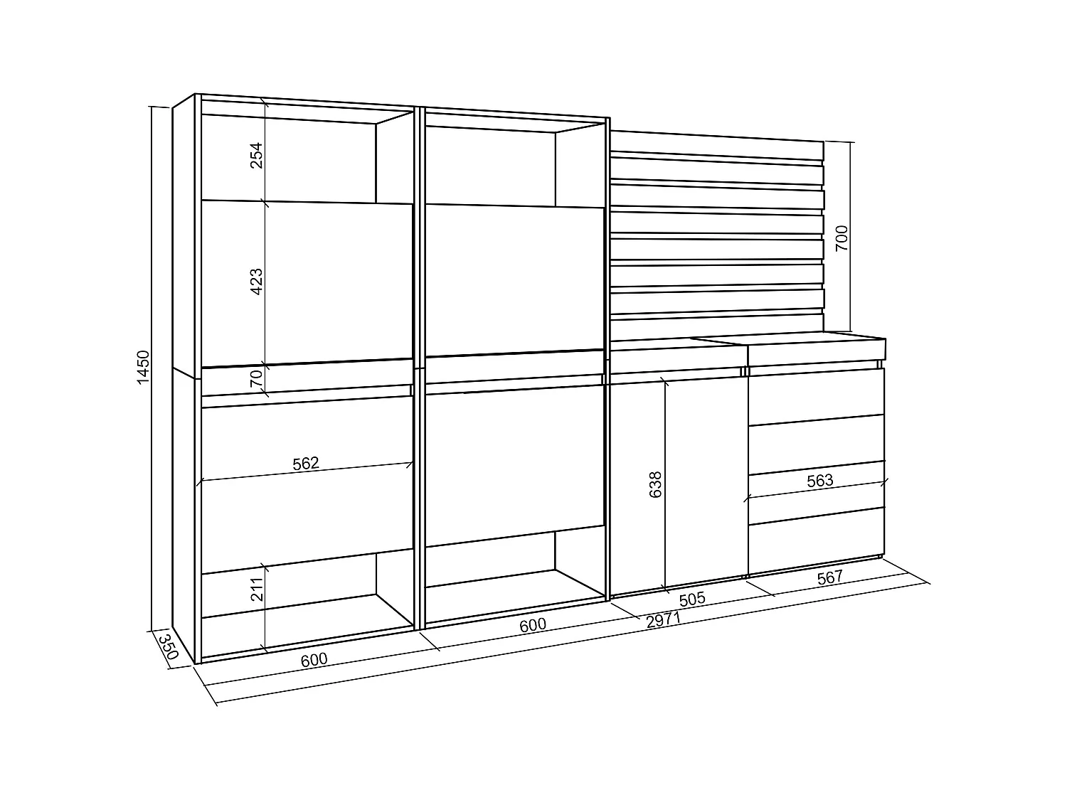 Meuble à Chaussures, 227x35x145 cm, Chambre à coucher, pièce, Commode, Buffet, Panneaux Muraux en Bois, Blanc