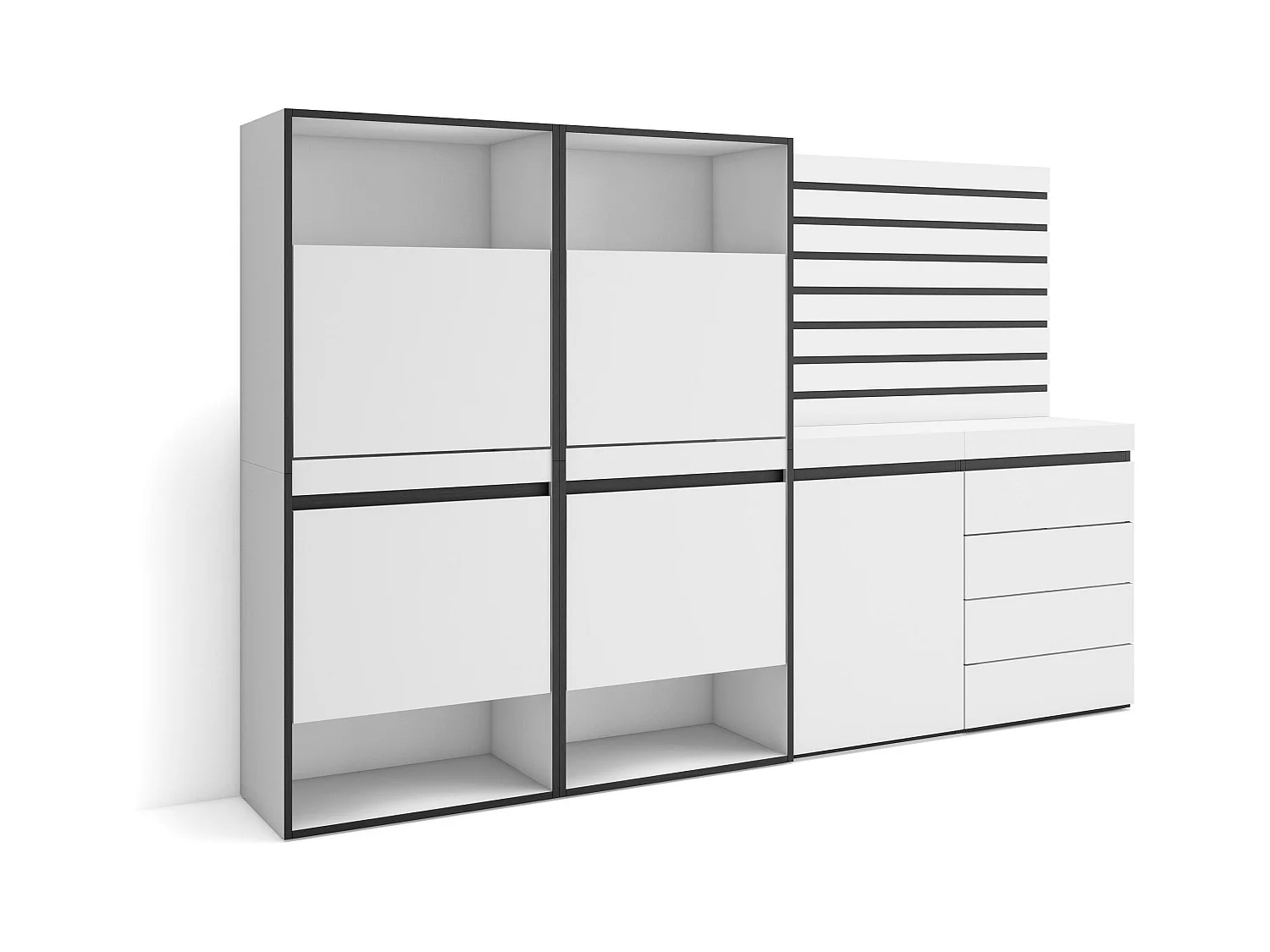 Scarpiera, 227x35x145cm, Camera da letto, stanza, Cassettiera, Pannelli Decorativi, Bianco