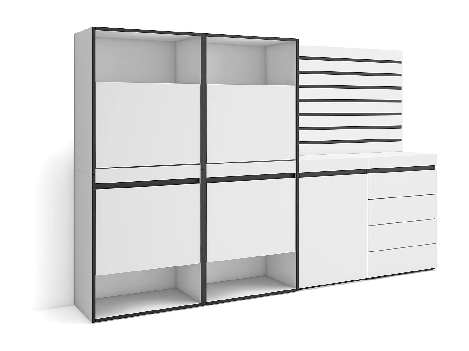 Meuble à Chaussures, 227x35x145cm, Chambre à coucher, pièce, Commode, Buffet, Panneaux Muraux en Bois, Blanc