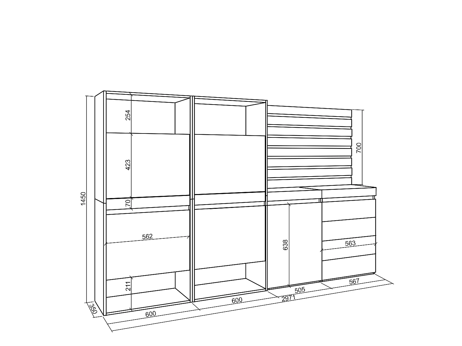Meuble à Chaussures, 227x35x145cm, Chambre à coucher, pièce, Commode, Buffet, Panneaux Muraux en Bois, Blanc