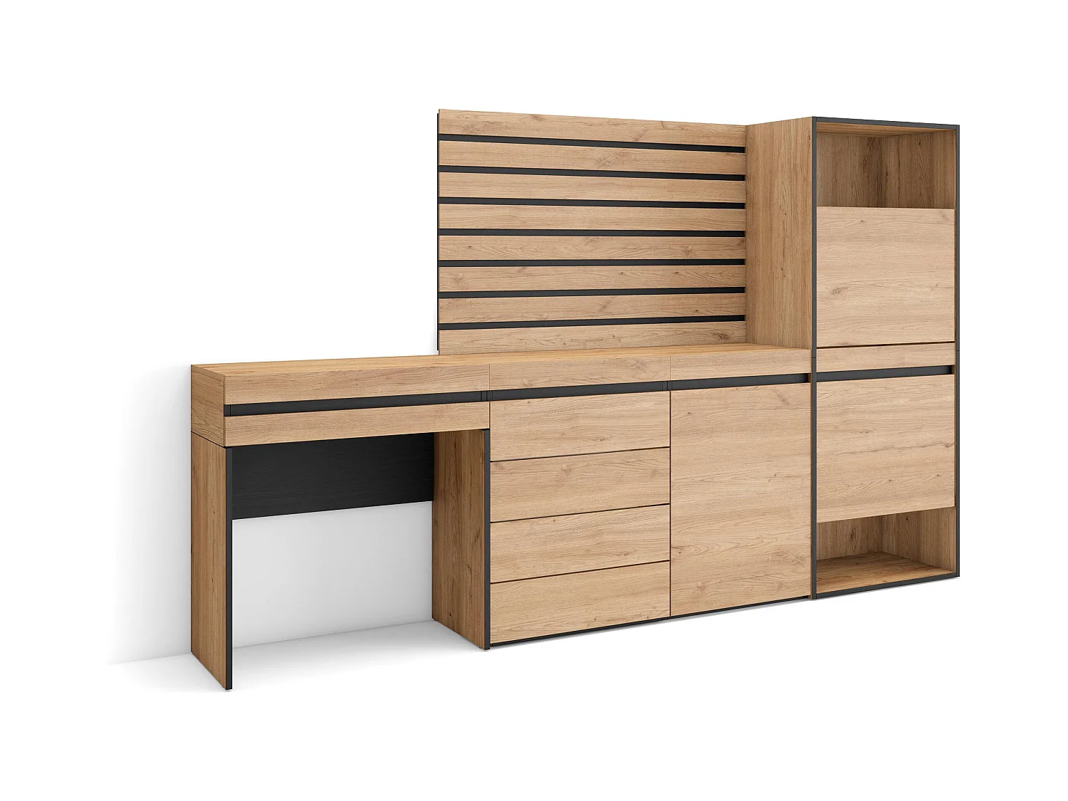 Meuble à Chaussures, 237x35x145 cm, Chambre à coucher, pièce, Commode, Buffet, Panneaux Muraux en Bois, Coiffeuse, Chêne