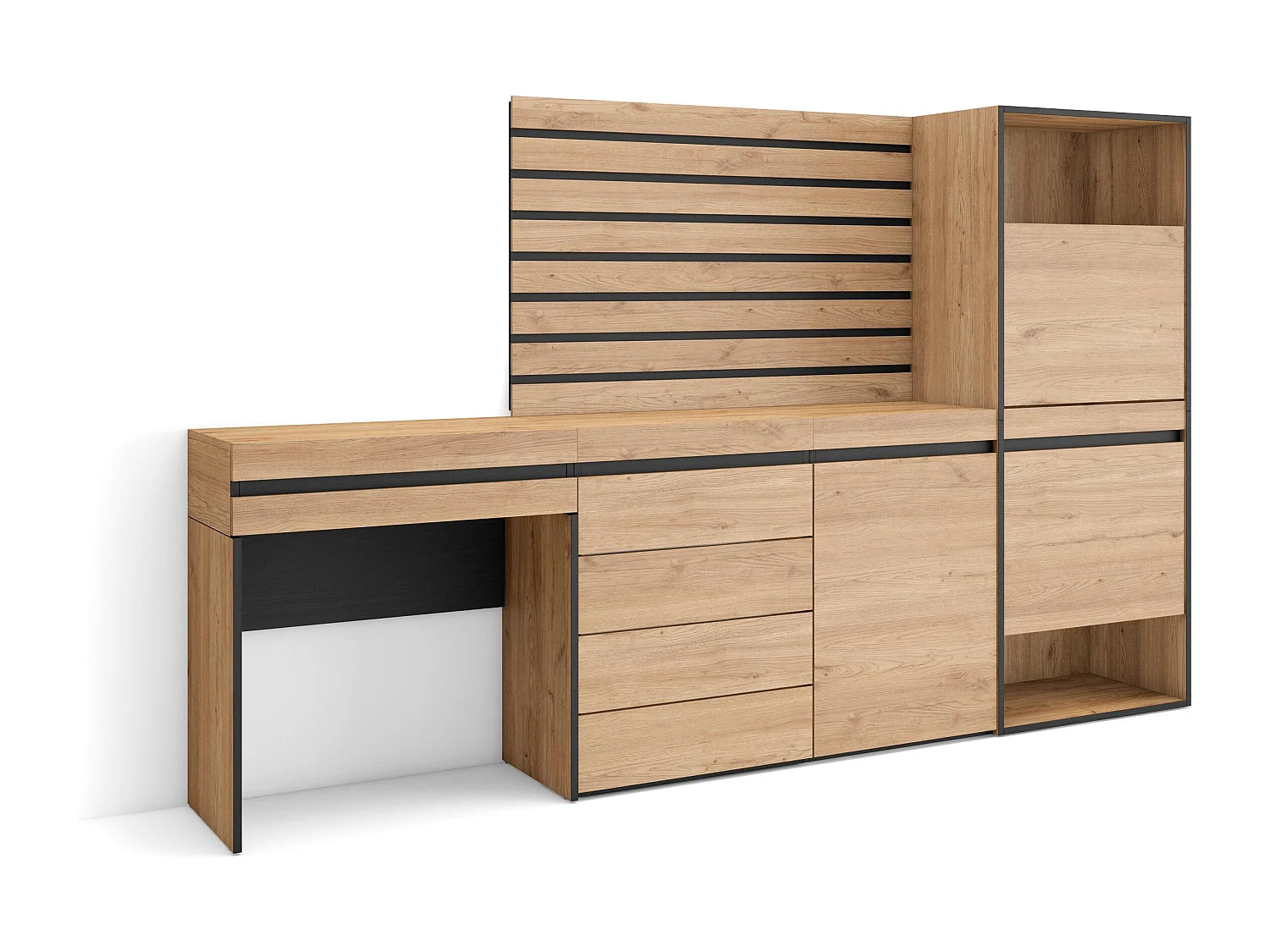 Meuble à Chaussures, 237x35x145cm, Chambre à coucher, pièce, Commode, Buffet, Panneaux Muraux en Bois, Coiffeuse, Chêne