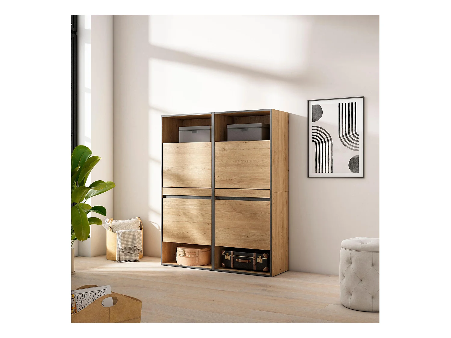 Meuble à Chaussures, 120x35x145 cm, Chambre à coucher, pièce, Armoire  chaussures, Chêne