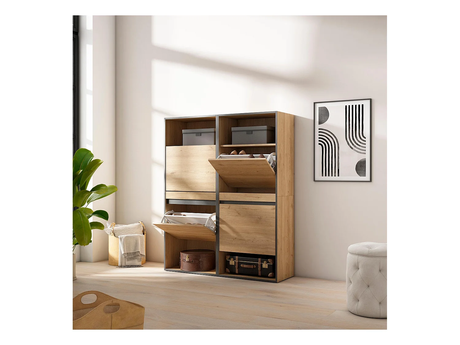 Meuble à Chaussures, 120x35x145 cm, Chambre à coucher, pièce, Armoire  chaussures, Chêne