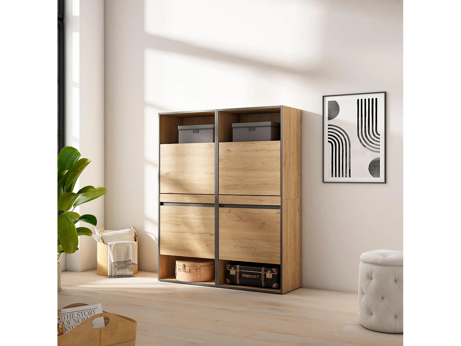 Meuble à Chaussures, 120x35x145cm, Chambre à coucher, pièce, Armoire  chaussures, Chêne