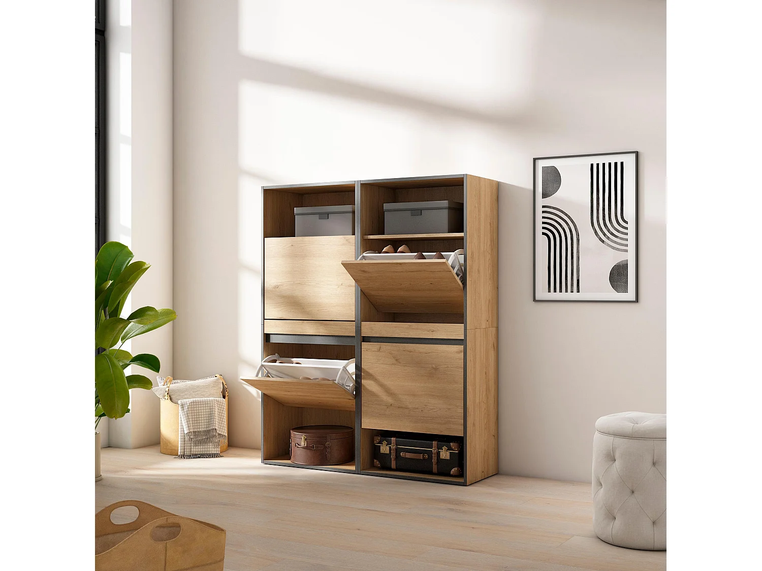 Meuble à Chaussures, 120x35x145cm, Chambre à coucher, pièce, Armoire  chaussures, Chêne