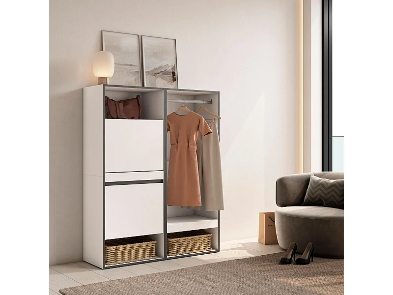 Sapateira, 120x35x145cm, Para quarto, dormitório, Roupeiro aberto, Branco