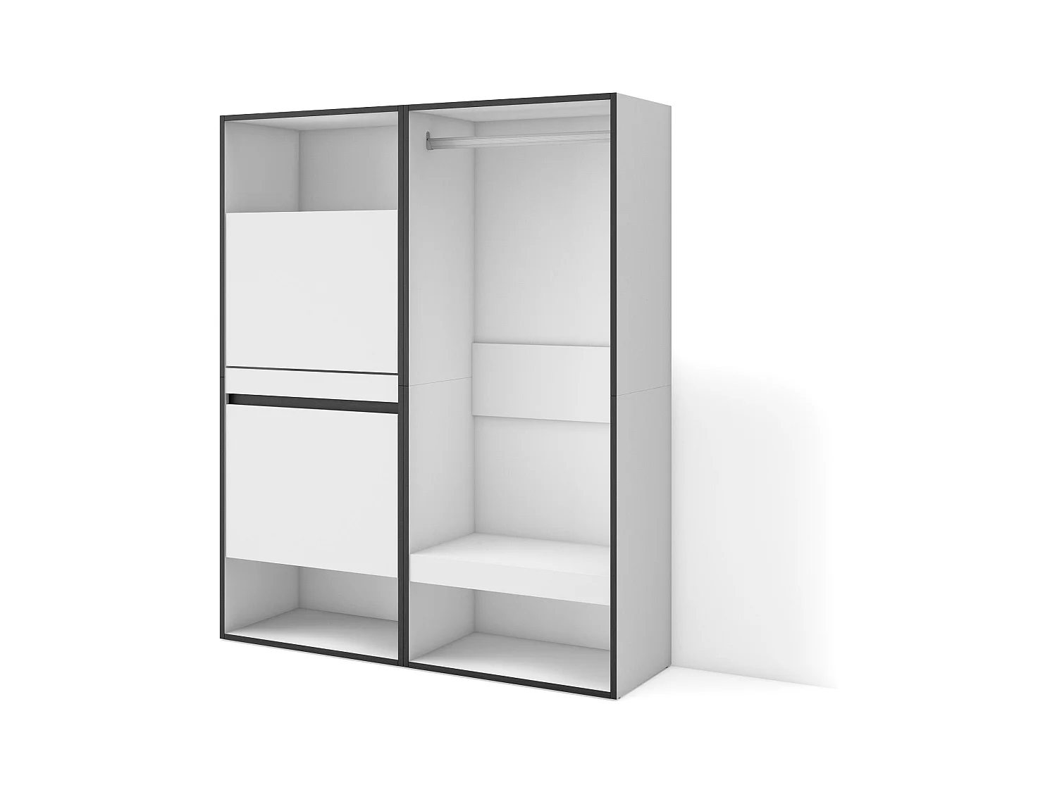 Schoenenkast, 120x35x145cm, Voor slaapkamer, kamer, Open Kledingkast, Wit
