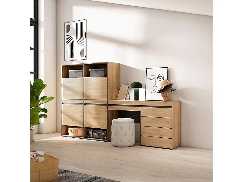 Schuhregal, Schuhschrank, 247x35x145cm, Für Schlafzimmer, Kommode mit Schubladen, Schminktisch, Eiche