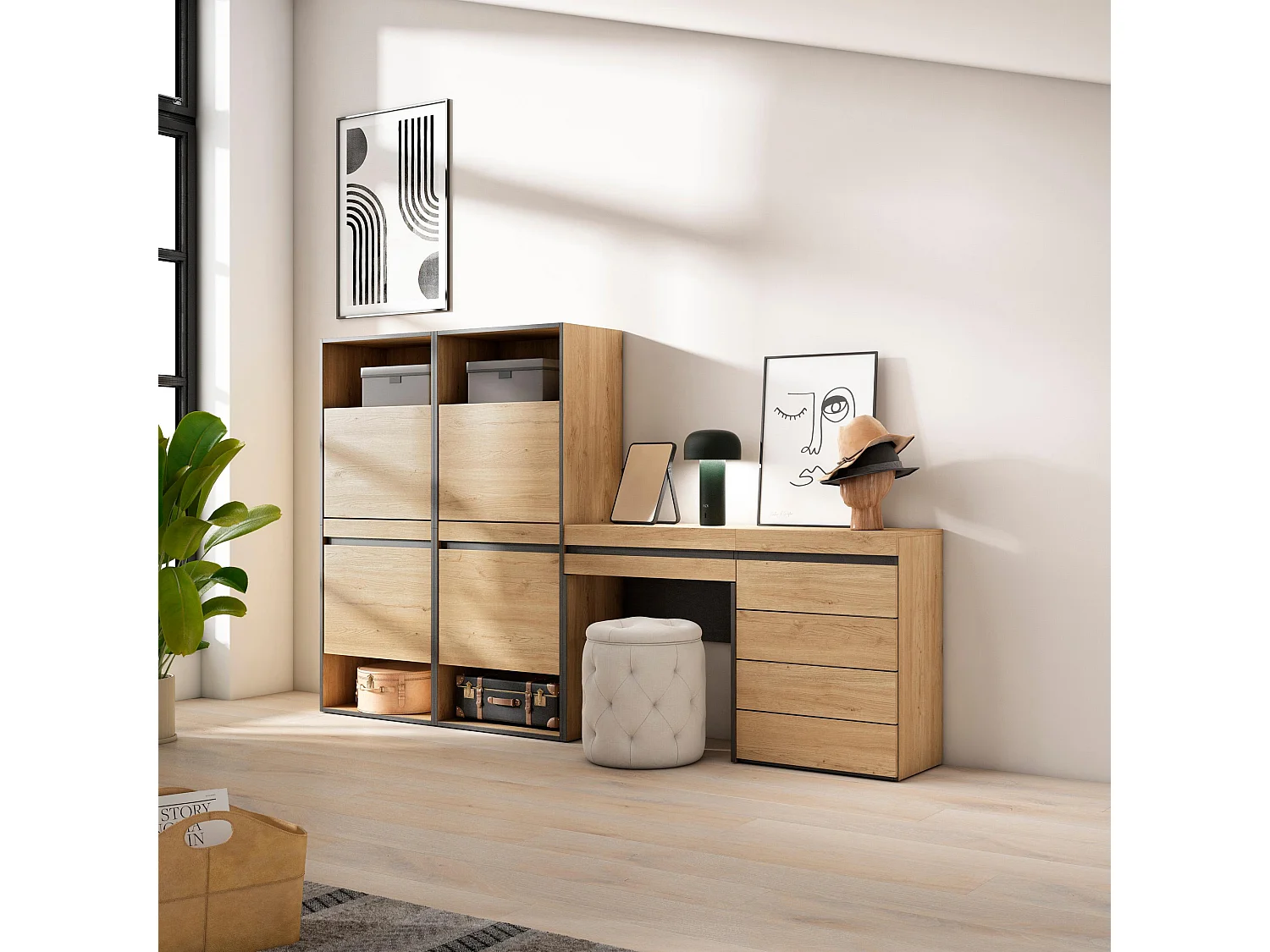 Meuble à Chaussures, 247x35x145cm, Chambre à coucher, pièce, Commode, Buffet, Coiffeuse, Chêne