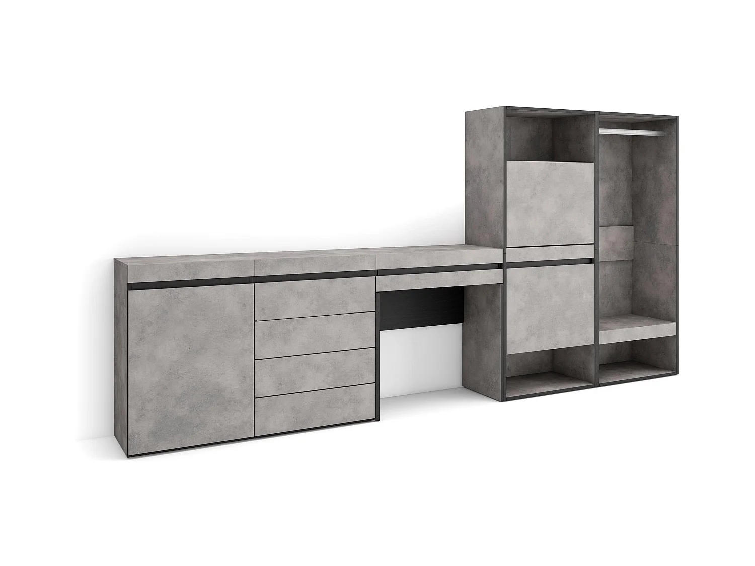 Schuhregal, Schuhschrank, 297x35x145cm, Für Schlafzimmer, Offener Kleiderschrank, Kommode mit Schubladen, Schminktisch, Zement