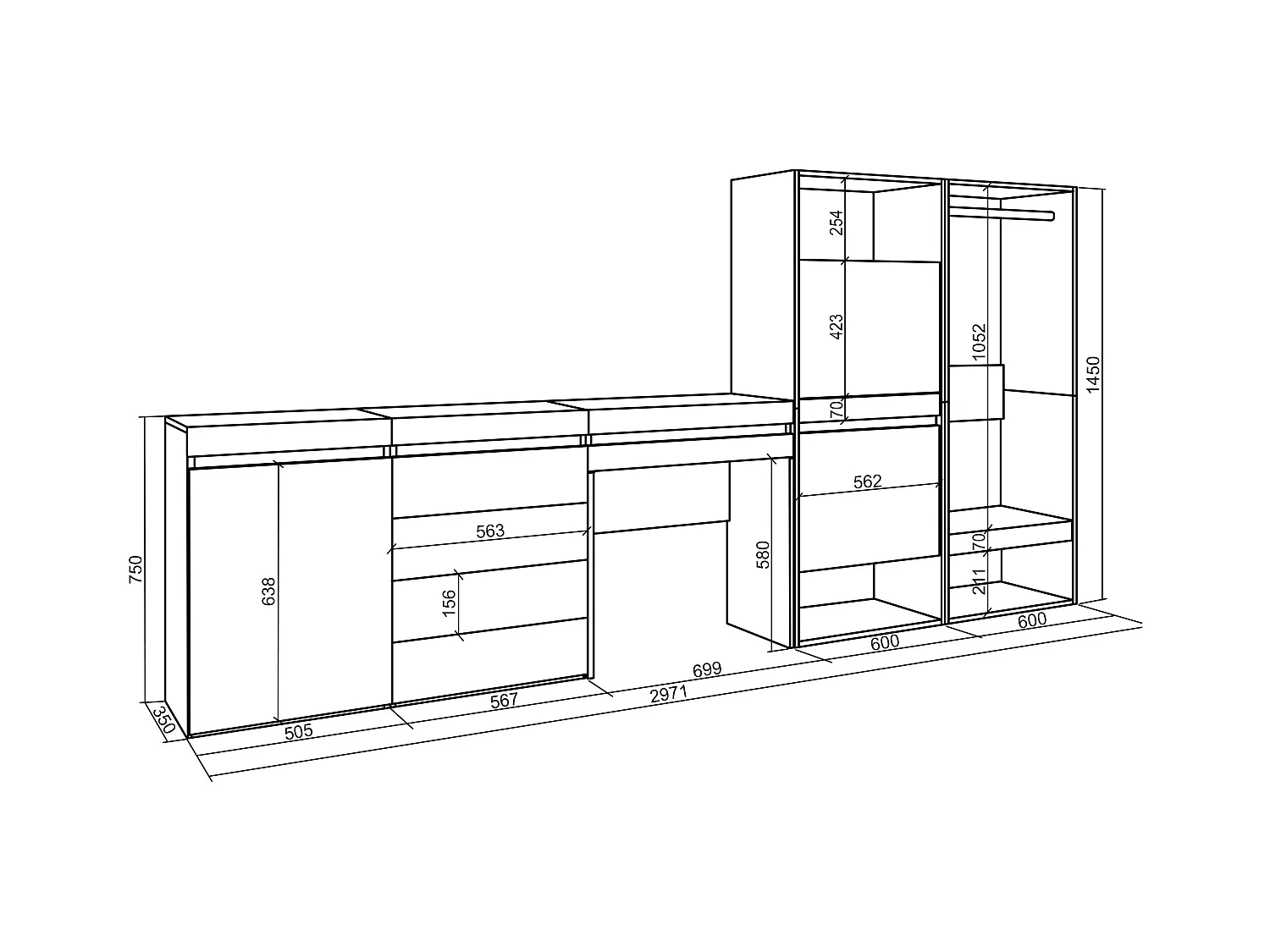 Schuhregal, Schuhschrank, 297x35x145cm, Für Schlafzimmer, Offener Kleiderschrank, Kommode mit Schubladen, Schminktisch, Zement