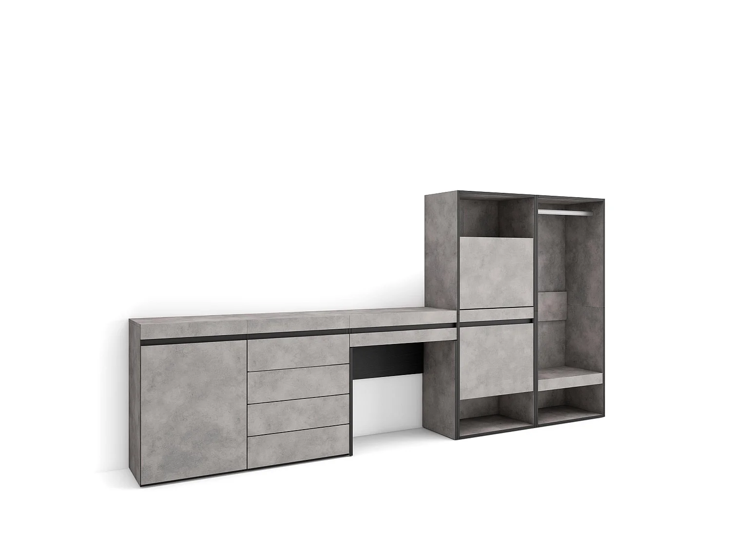 Meuble à Chaussures, 297x35x145cm, Chambre à coucher, pièce, Vestiaire ouvert, Commode, Buffet, Coiffeuse, Ciment