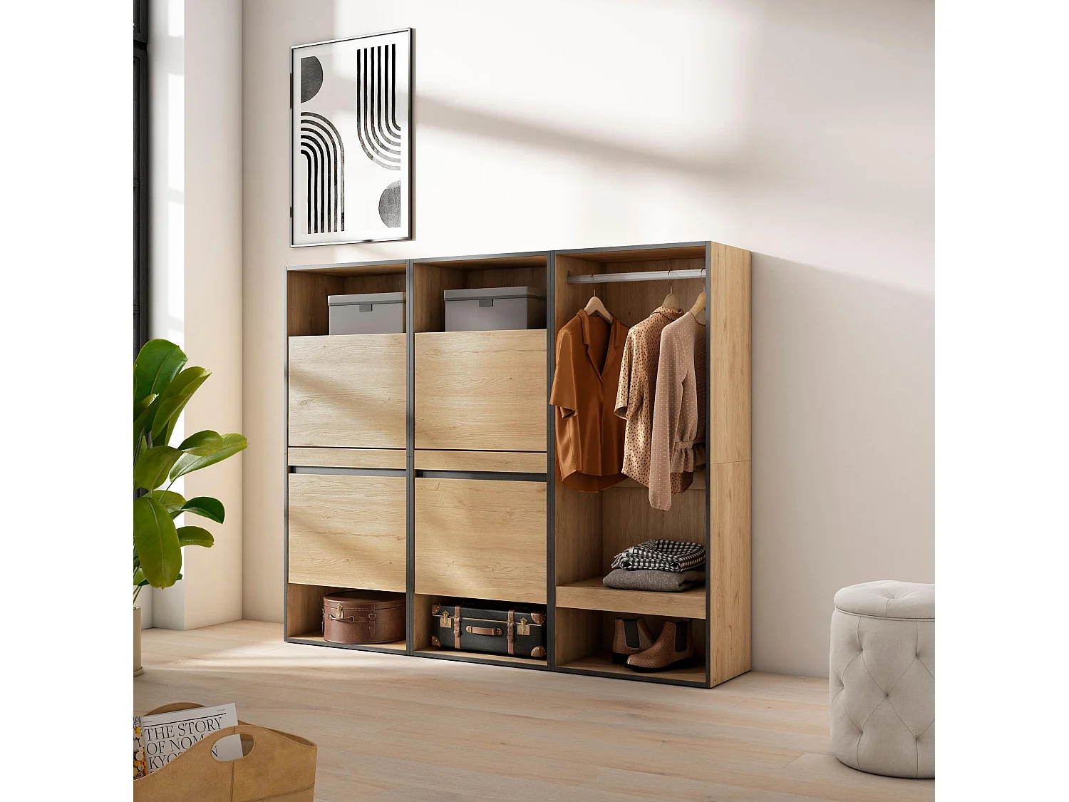 Meuble à Chaussures, 180x35x145cm, Chambre à coucher, pièce, Vestiaire ouvert, Chêne