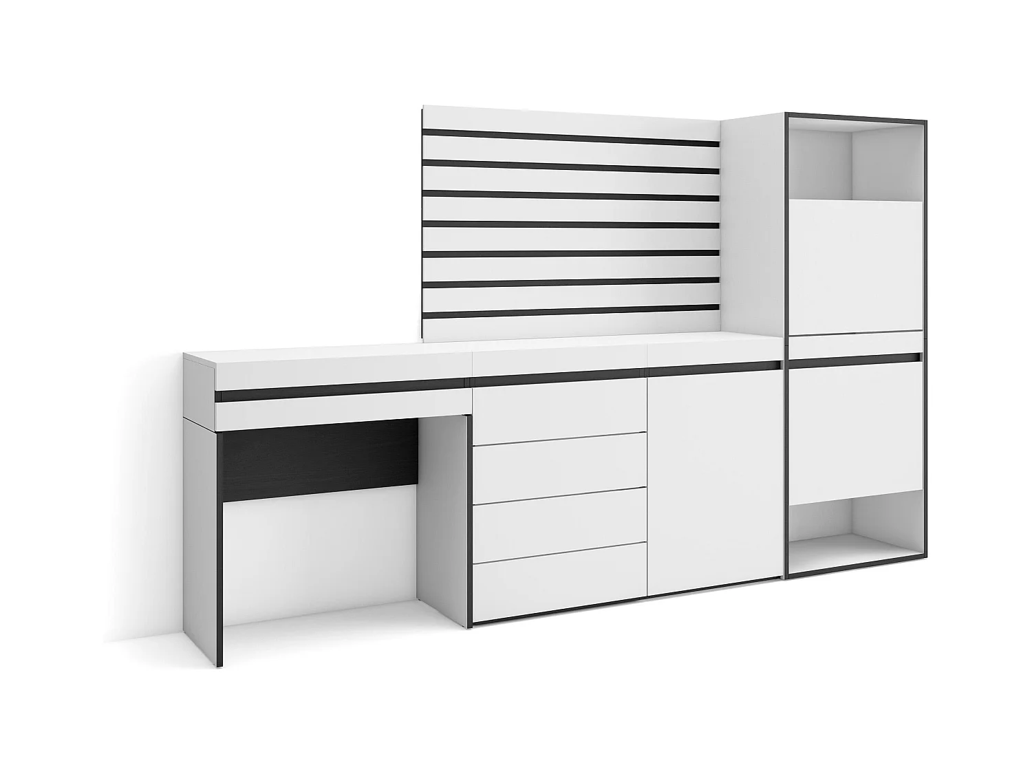 Meuble à Chaussures, 237x35x145 cm, Chambre à coucher, pièce, Commode, Buffet, Panneaux Muraux en Bois, Coiffeuse, Blanc
