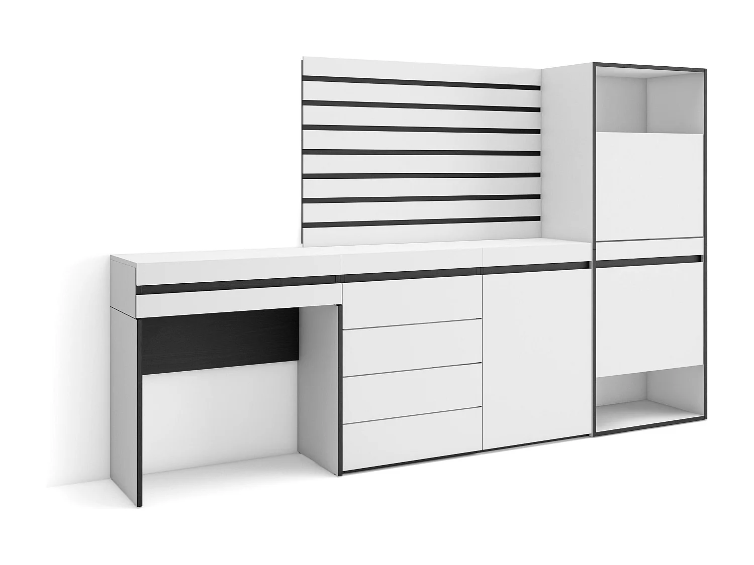 Meuble à Chaussures, 237x35x145cm, Chambre à coucher, pièce, Commode, Buffet, Panneaux Muraux en Bois, Coiffeuse, Blanc