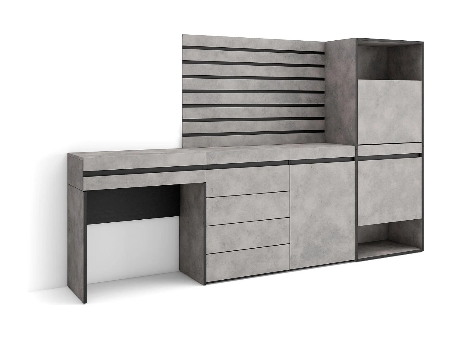 Meuble à Chaussures, 237x35x145cm, Chambre à coucher, pièce, Commode, Buffet, Panneaux Muraux en Bois, Coiffeuse, Ciment