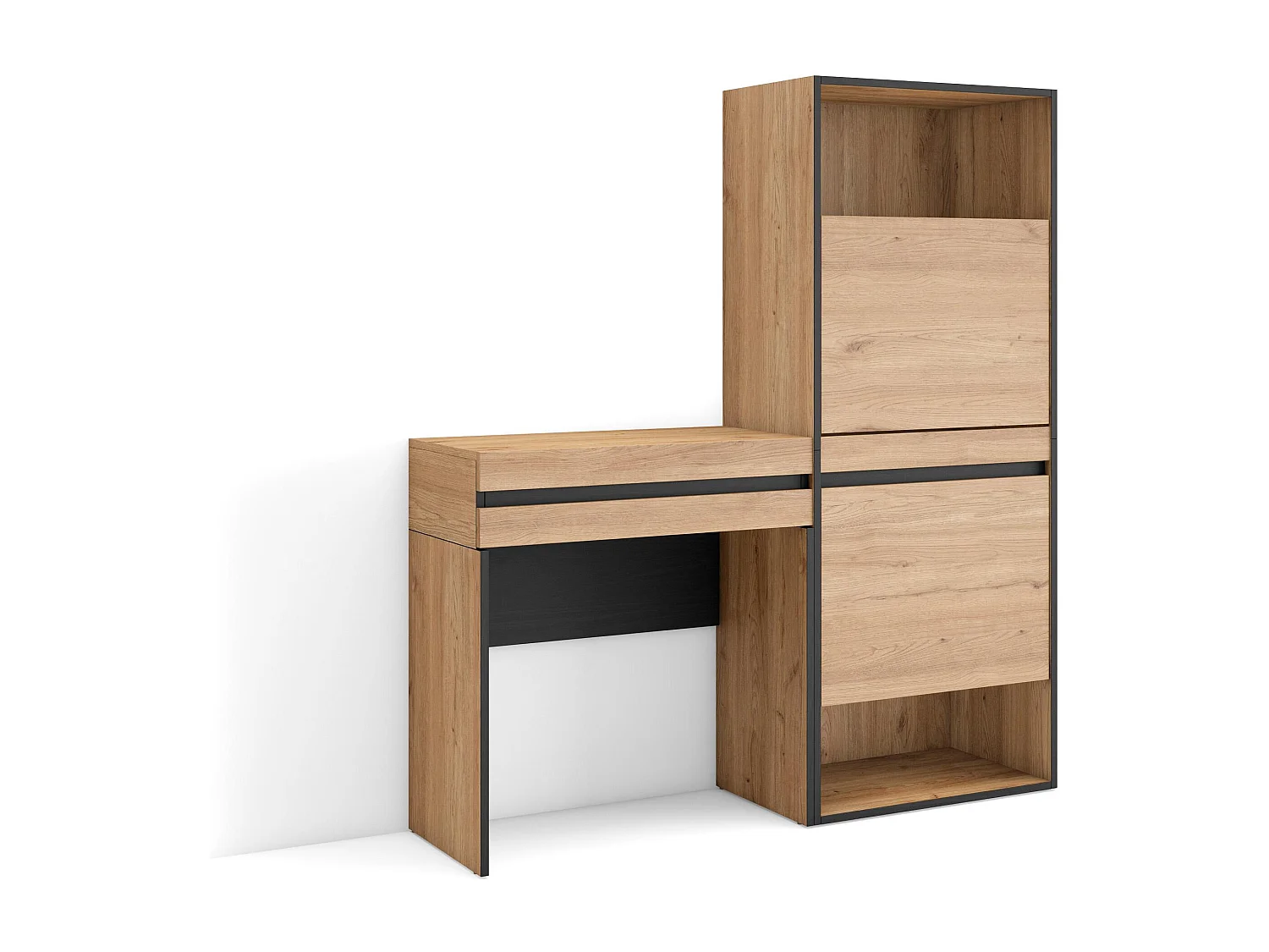 Schoenenkast, 130x35x145cm, Voor slaapkamer, kamer, Kaptafel, Make-uptafel, Eiken