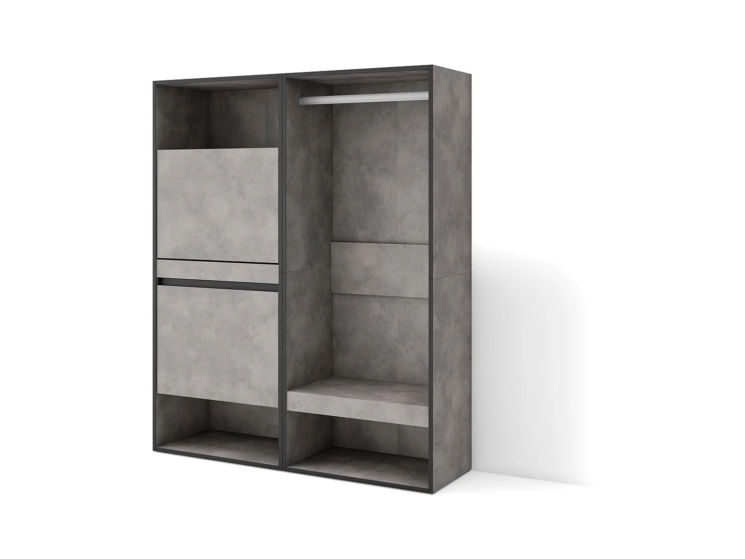 Schoenenkast, 120x35x145cm, Voor slaapkamer, kamer, Open Kledingkast, Cement