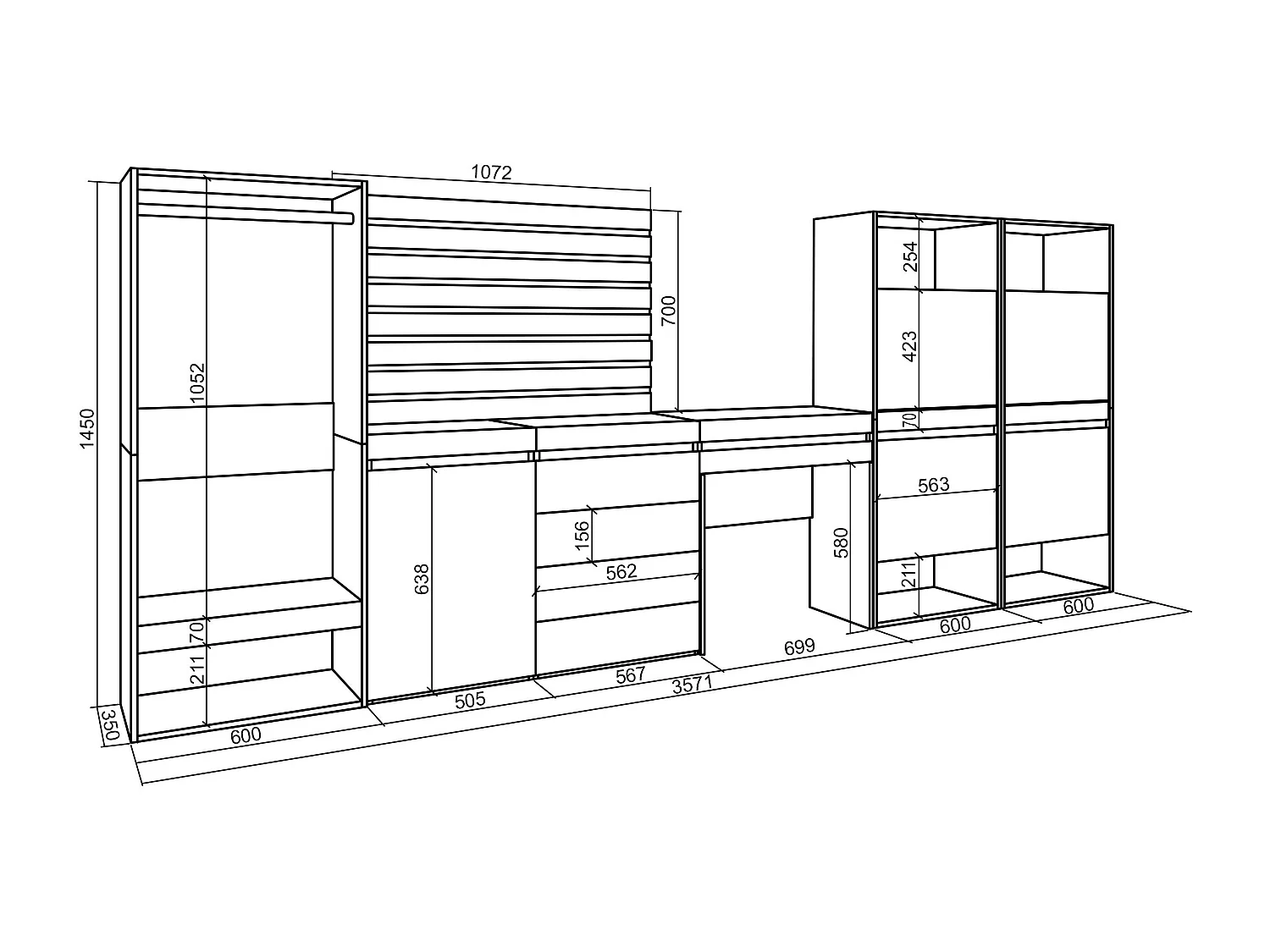 Schuhregal, Schuhschrank, 357x35x145cm, Für Schlafzimmer, Offener Kleiderschrank, Kommode mit Schubladen, Lamellenwand Holz, Schminktisch, Zement
