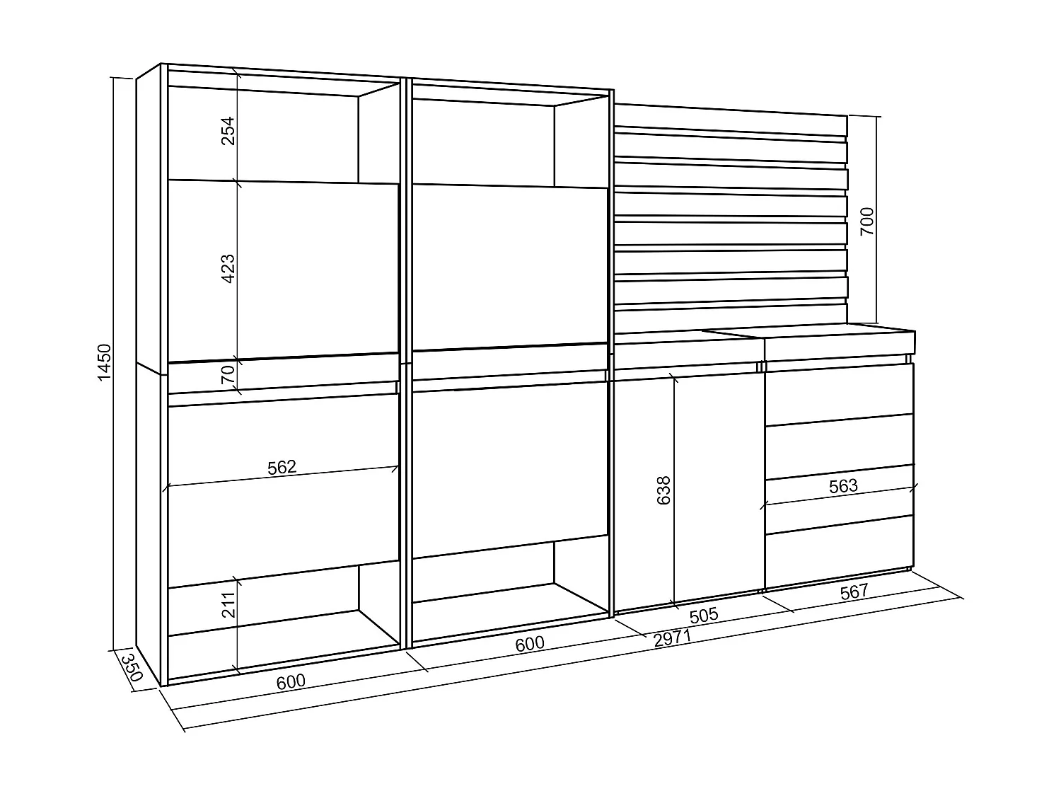 Meuble à Chaussures, 227x35x145 cm, Chambre à coucher, pièce, Commode, Buffet, Panneaux Muraux en Bois, Chêne