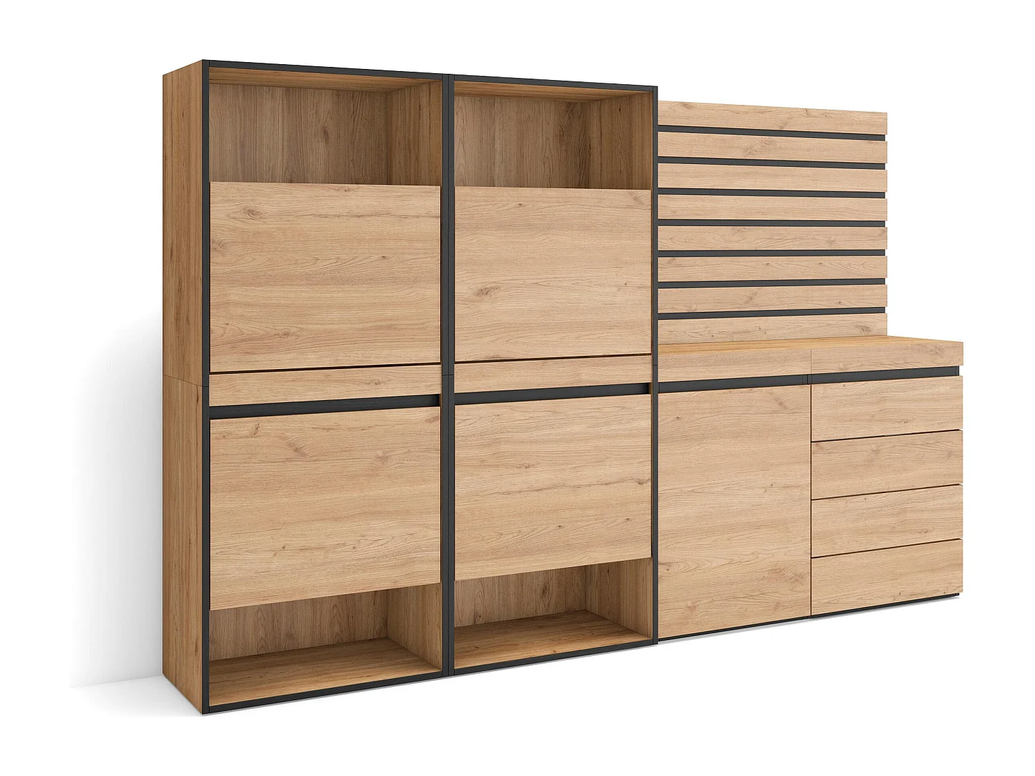 Meuble à Chaussures, 227x35x145cm, Chambre à coucher, pièce, Commode, Buffet, Panneaux Muraux en Bois, Chêne
