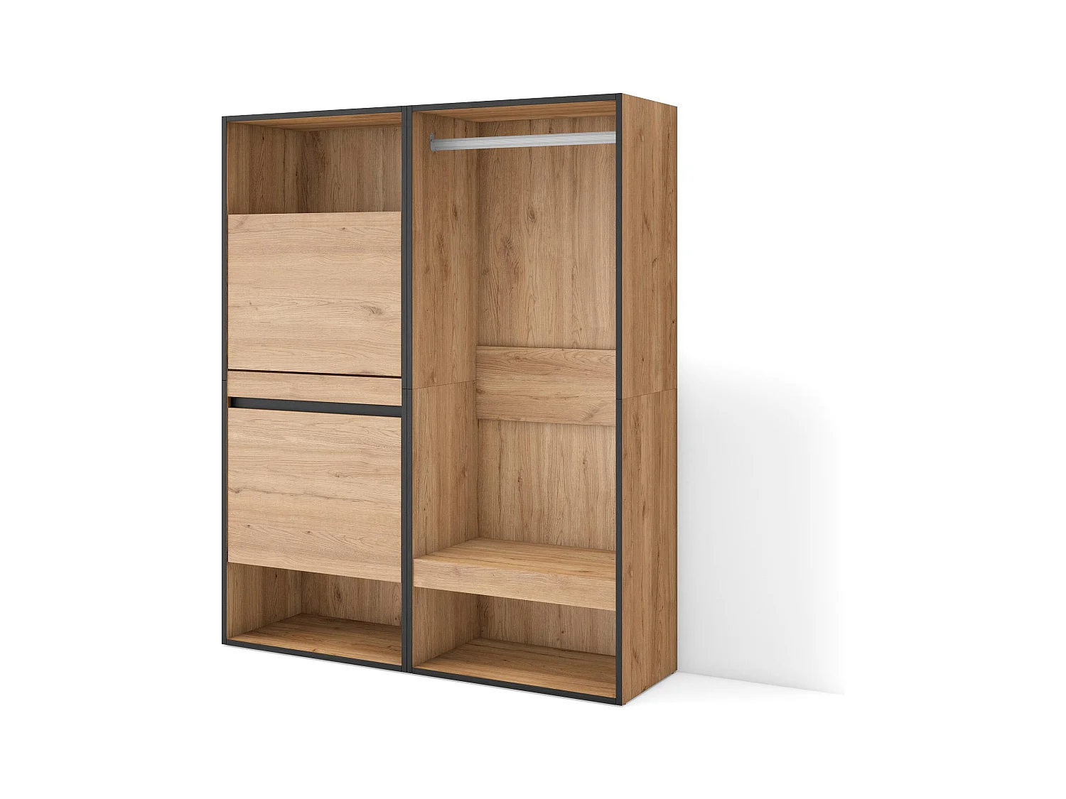 Schoenenkast, 120x35x145cm, Voor slaapkamer, kamer, Open Kledingkast, Eiken