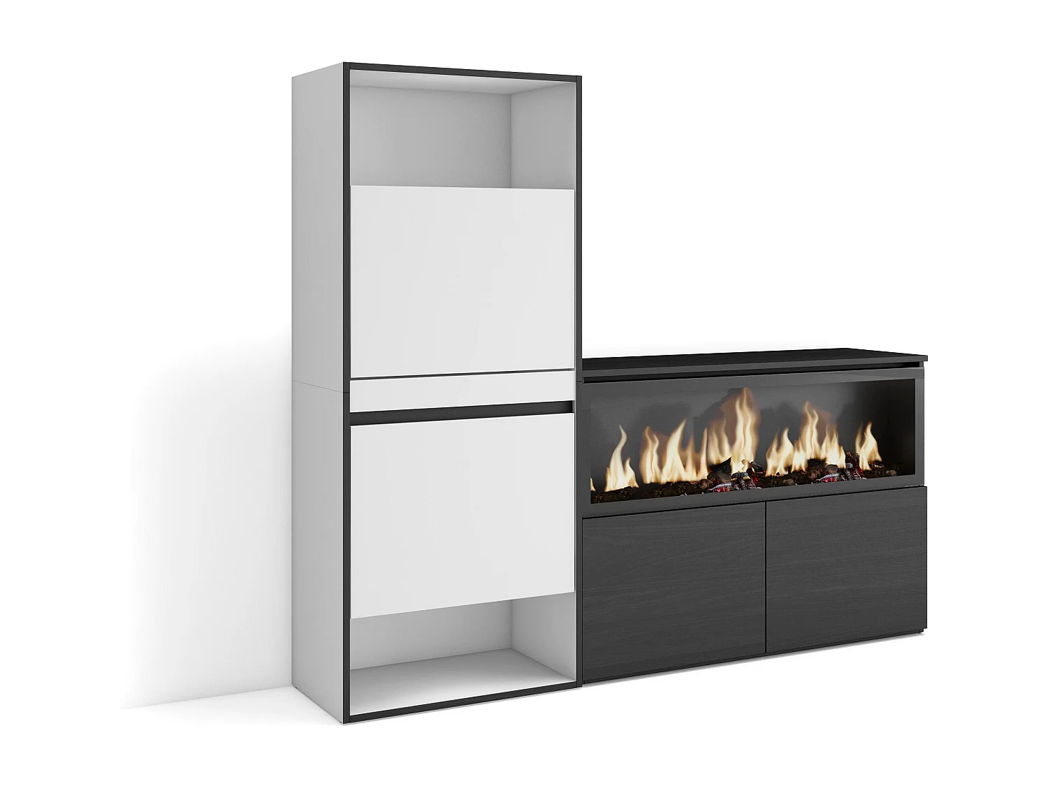 Zapatero, 167x35x145cm, Dormitorio, habitación, Chimenea eléctrica XXL, Blanco