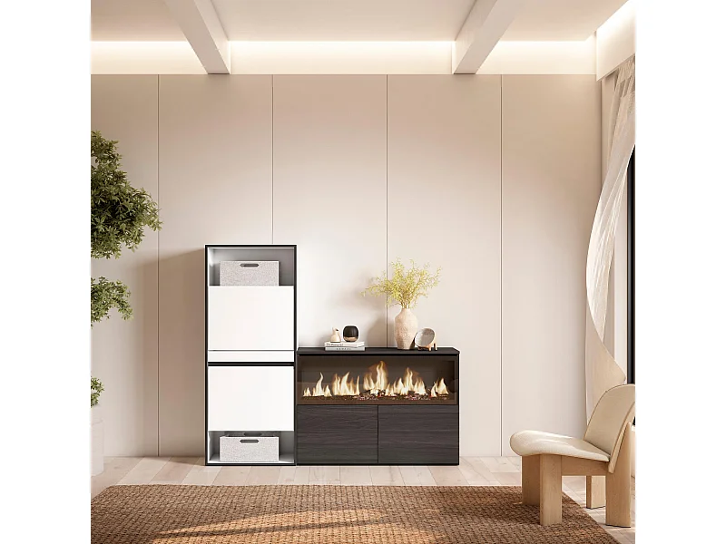 Meuble à Chaussures, 167x35x145 cm, Chambre à coucher, pièce, Cheminée électrique XXL, Blanc