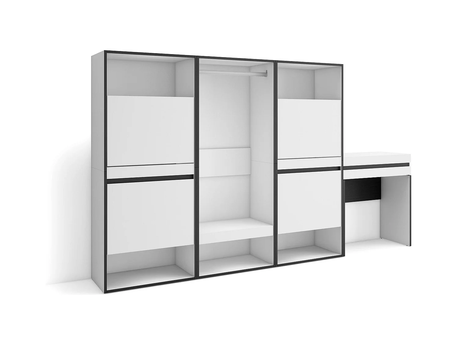 Meuble à Chaussures, 250x35x145 cm, Chambre à coucher, pièce, Vestiaire ouvert, Coiffeuse, Blanc